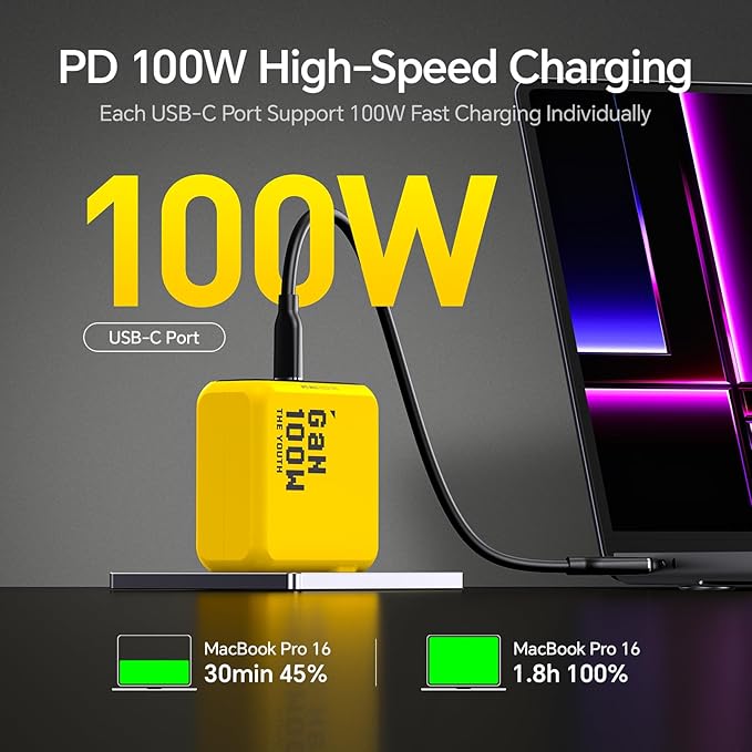 AOHI Youth 100W GaN USB C Wall Charger, 3-Port Laptop Fast Charger Type C Power - Image 2