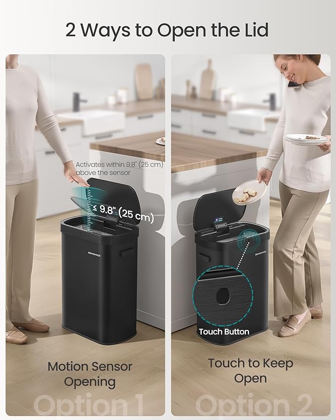 SONGMICS Motion Sensor Trash Can, 13-Gallon Automatic Garbage Can - Image 3