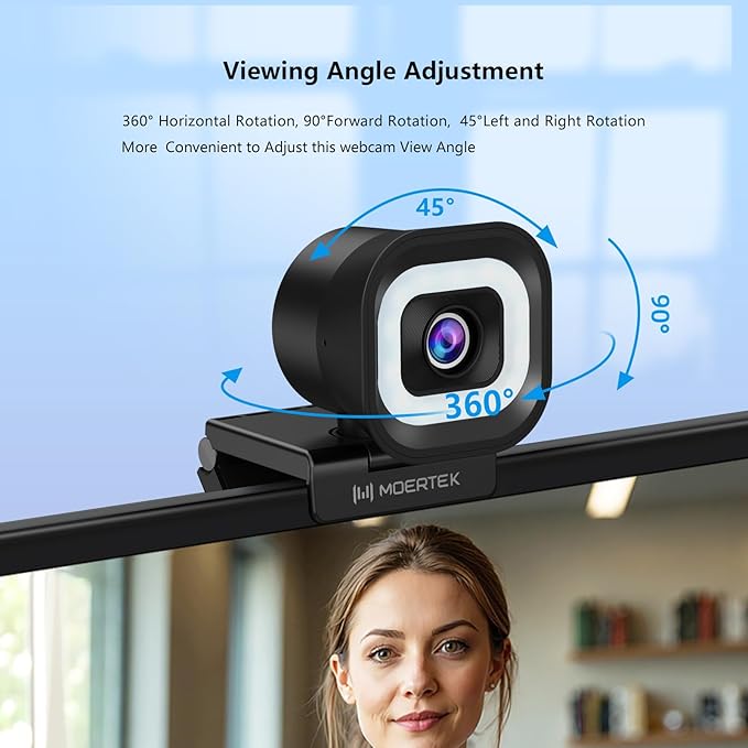 4K Webcam with 5-Level LED Light, 12MP Camera, USB Webcam with Dual - Image 7