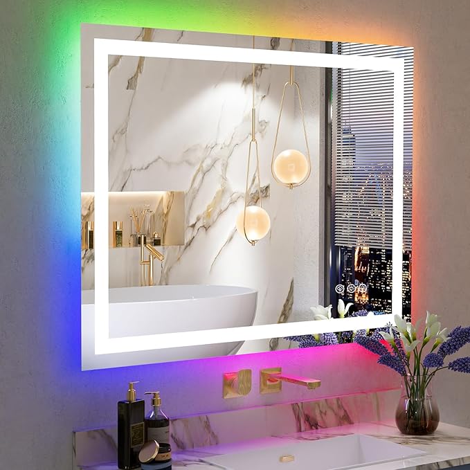 YEELAIT 48x38 Inch RGB LED Bathroom Mirror Front Light and RGB Backlit Lighted by YEELAIT