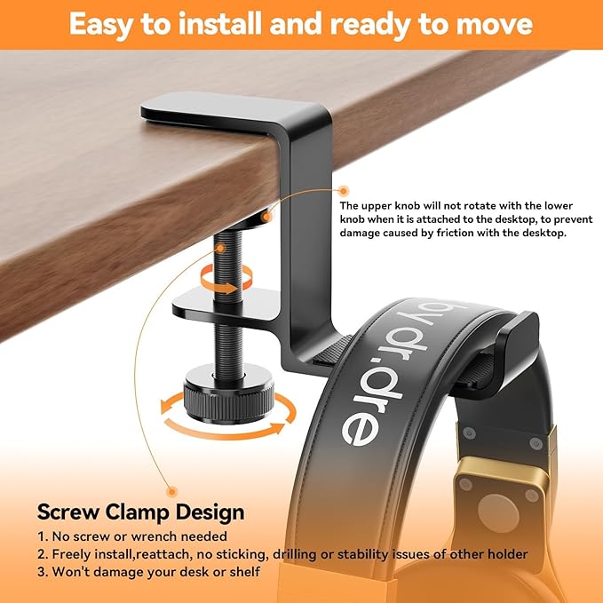 Yocice Headphone Hanger Holder Stand-Under Desk Headphone Hanger， Headset Hook - Image 3