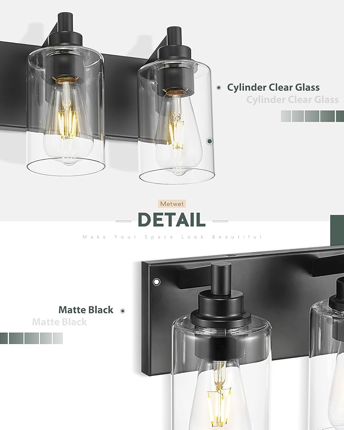 METWET 4-Light Bathroom Light Fixtures, Modern Vanity Lighting Fixtures Over - Image 3