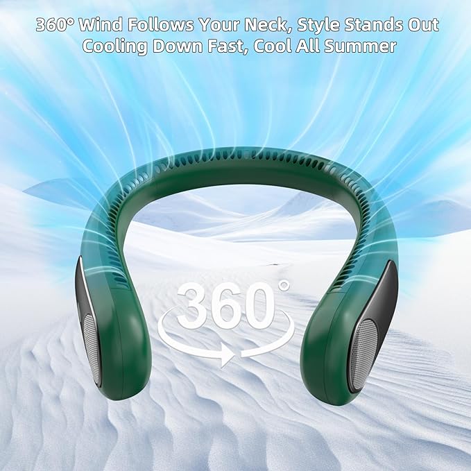 Portable Neck Fan, Personal Wearable Bladeless Fan, LED Display, 6000mAh USB - Image 2