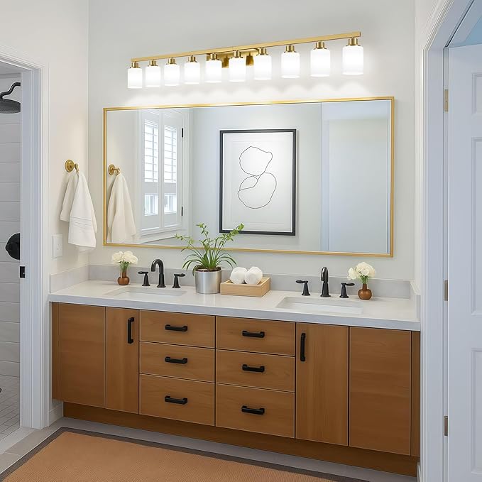 DIKAIDA Gold Bathroom Vanity Light, 10-Light Brushed Gold Bathroom Light - Image 7