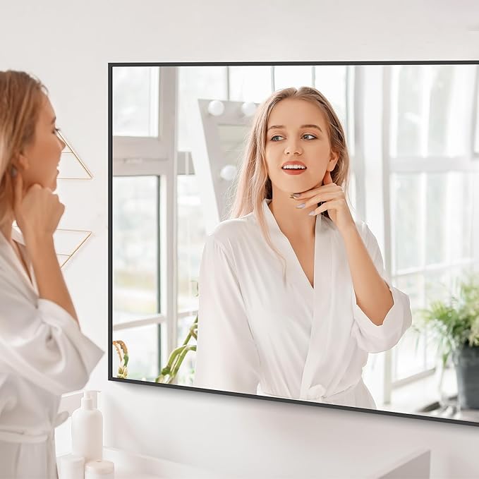 Black Bathroom Mirror for Wall, 55x30 Inch Rectangle Mirrors - Image 7
