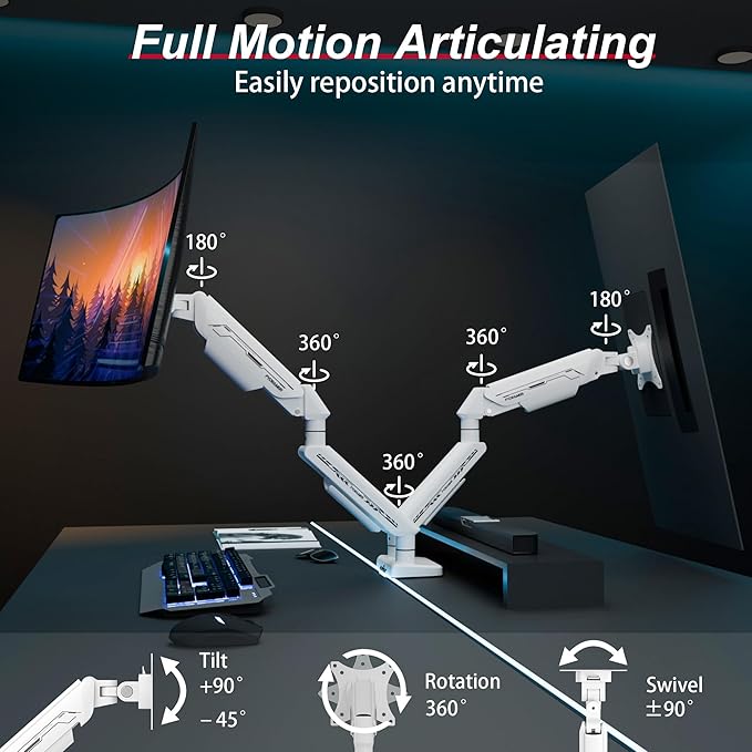 Fydeamer Dual Monitor Arm for 17-35" Screens up to 24.2 lbs, Ergonomic Gas - Image 2