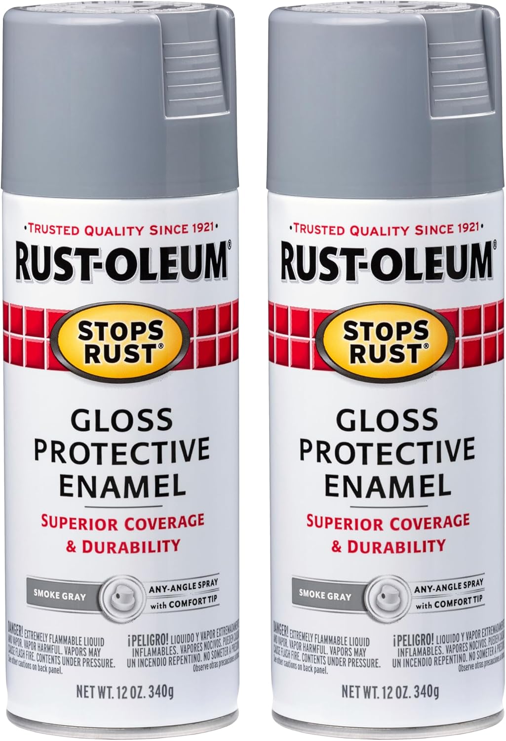 Rust-Oleum Stops Rust Spray Paint, Gloss Smoke Gray | Rust Resistant, Indoor and Outdoor Durability, Beautiful Finish on Metal, Wood and More, Sprays from Any Angle, 2 Pack
