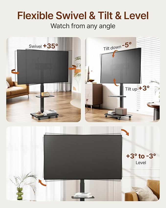 ECOTINY Steel Base Rolling TV Stand - Image 2