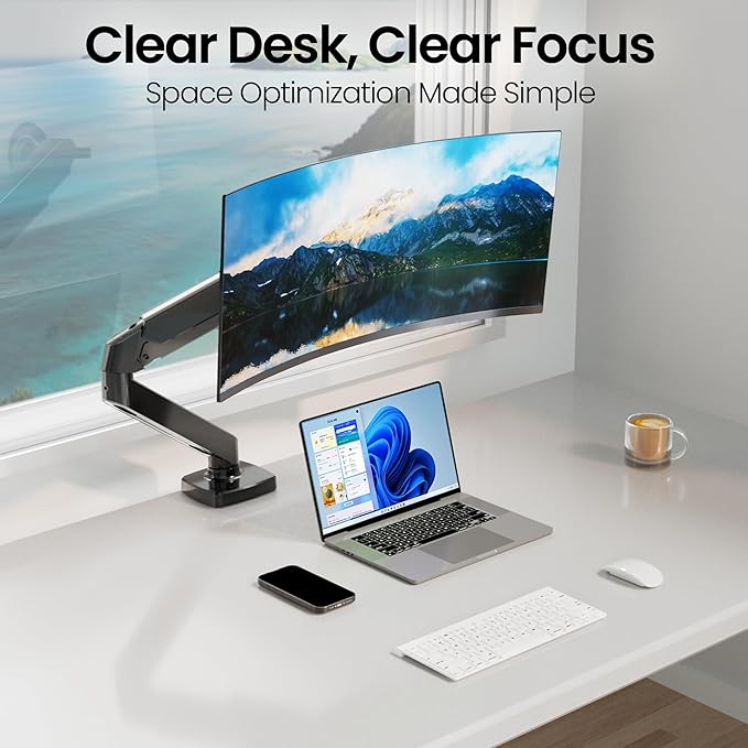 EVEO Premium Single Monitor Arm 14"–34", Adjustable Gas Spring Monitor Mount - Image 5