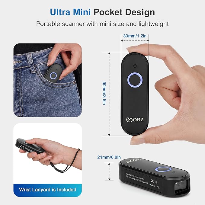 OBZ Mini Bluetooth Barcode Scanner, 2D Wireless Barcode Scanner, Versatile - Image 2