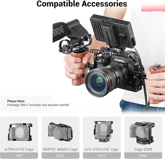 SmallRig Universal Side Wooden NATO Handle Grip DSLR Camera Cage w/Cold Shoe - Image 2