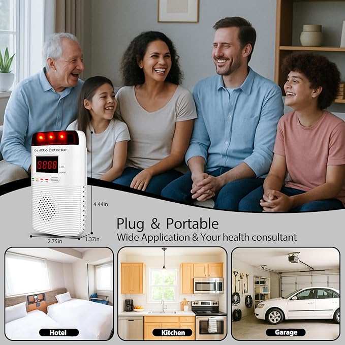 Combination Gas & Carbon Monoxide Detectors Plug in, 2-in-1 Gas Leak Detector & - Image 4