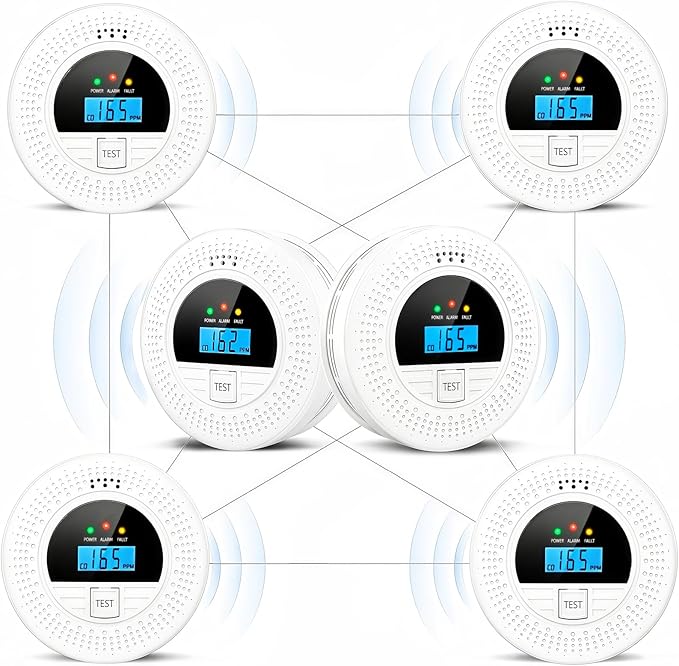 6-Pack Interconnected Smoke and Carbon Monoxide Detector, Battery Operated by Soewolit