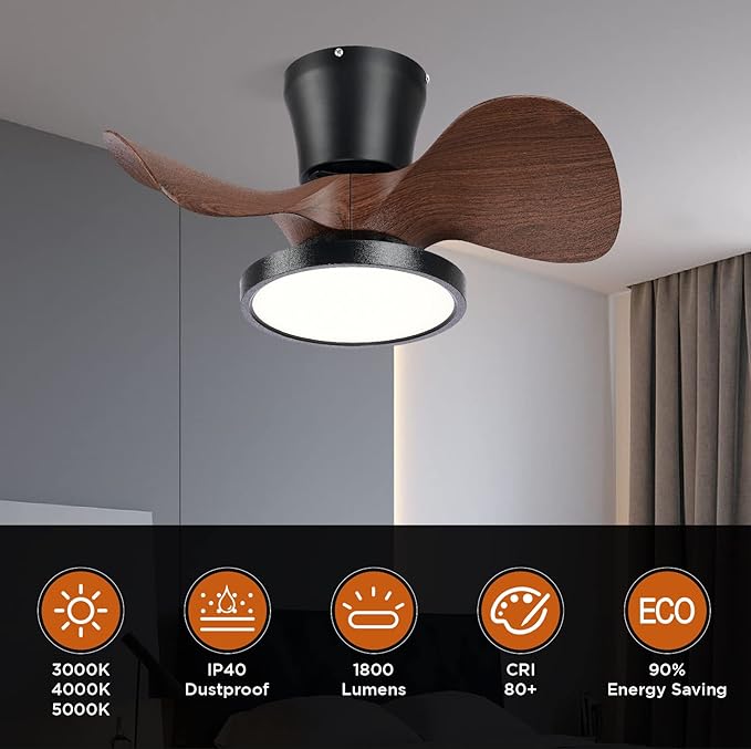 ocioc Quiet Ceiling Fan with LED Light 22 inch Large Air Volume Remote Control - Image 2