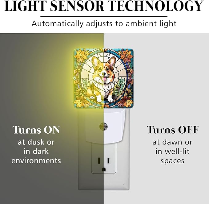 PODMemory Corgi Stained Glass Night Lights Plug into Wall - Image 3
