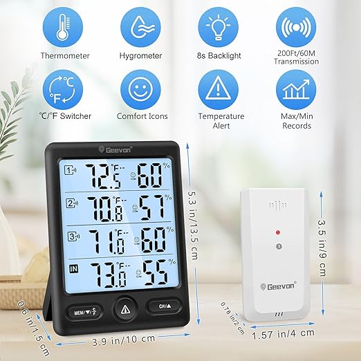 Geevon Indoor Outdoor Thermometer Wireless 3 Remote Sensors, 5-Inch Display - Image 4