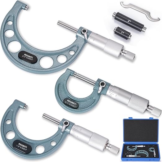 REXBETI 3Pcs Outside Micrometer Set, 0-3" Machinist Micrometer, Ultra-Precision by REXBETI