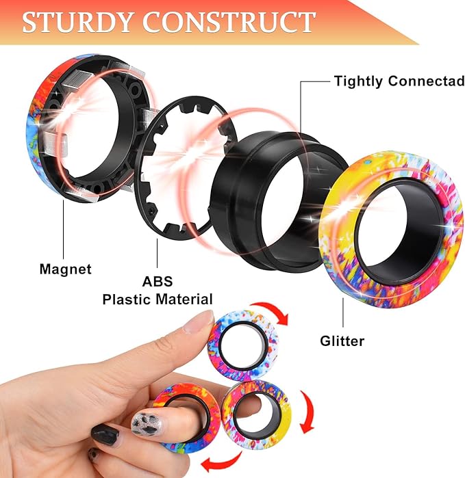 Cevioce 3Pcs Magnetic Rings Fidget Toy Set, Idea ADHD Anxiety Magnetic Fidget - Image 2