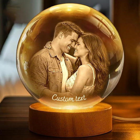 Herihues Personalized 3D Photo Crystal Ball, Custom Engraved Picture Lamp by Herihues