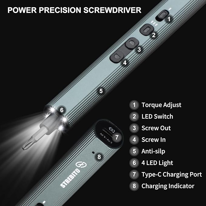 STREBITO Mini Electric Screwdriver Set 155 in 1 Small Electric Screwdriver - Image 7