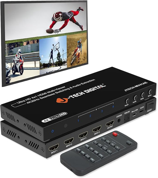 J-Tech Digital 4K HDMI Multiviewer Switch 4 in 1 Out, 4x1 4K 30Hz HDMI Quad by J-TechDigital