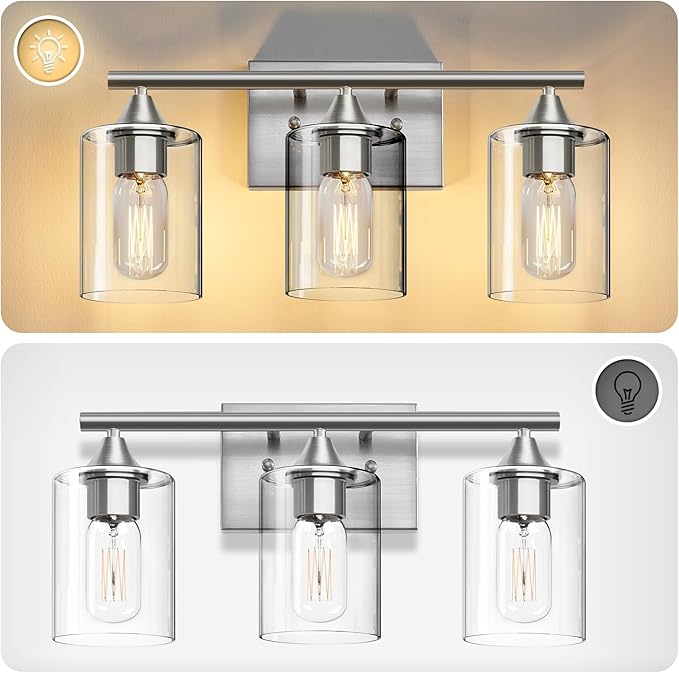XPEHK 3-Light Bathroom Light Fixtures, Brushed Nickel Vanity Light, Modern - Image 7
