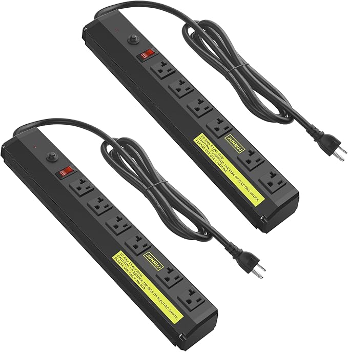 JUNNUJ Heavy Duty 20 Amp Power Strip 2 Pack, High Amp Surge Protector 6 Outlet by JUNNUJHome