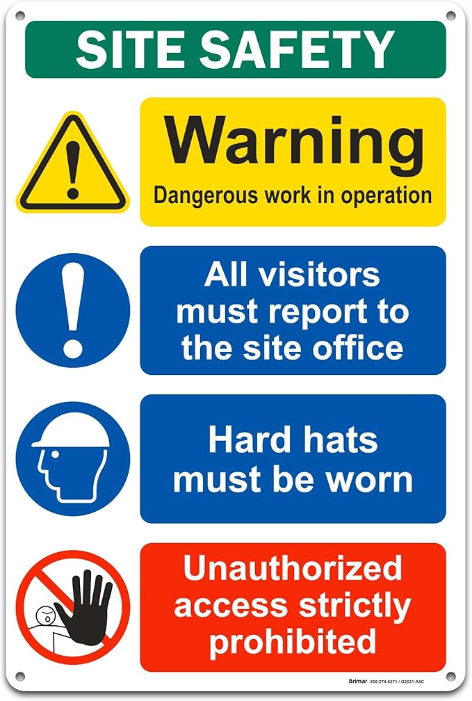 Brimar - 12" x 18" - Construction Site Safety Sign - .063″ White Rust-Free by BrimarIndustries