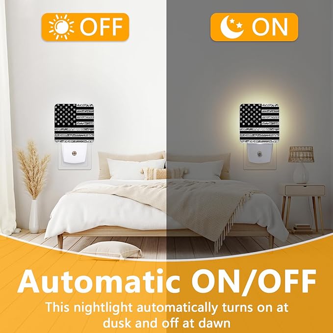 GANTINIR Black White American Flag Night Light, Plug-into USA Flag Nightlight - Image 6