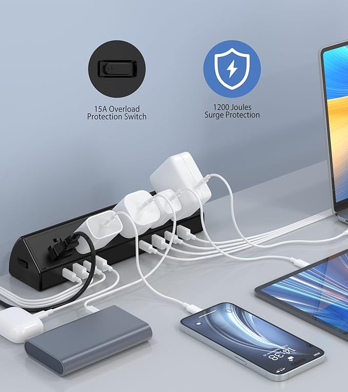 45W Fast Charging Station, Desk Clamp Power Strip, 4 PD USB-C Ports, 5 AC - Image 4