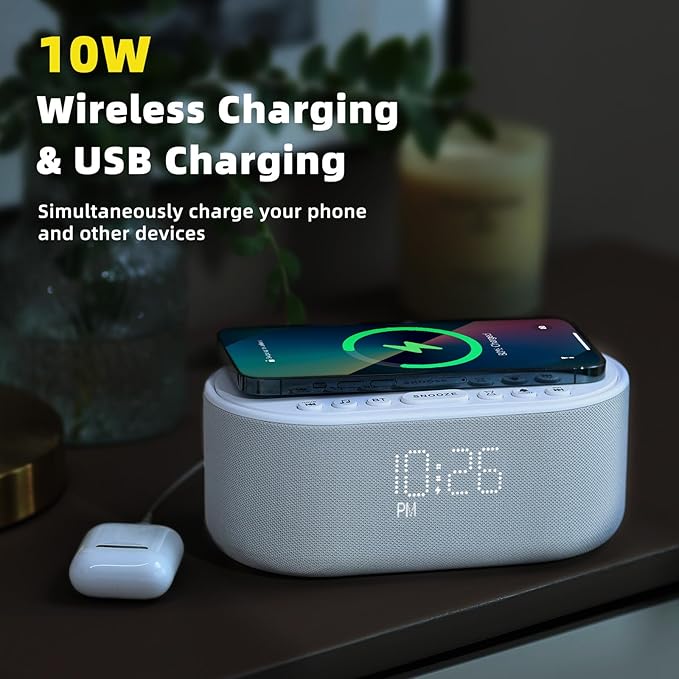 Sound Machine Alarm Clock Wireless Charger: Bluetooth 10W Stereo Sound Speaker - Image 4