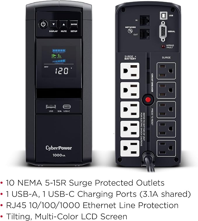 CyberPower CP1000PFCLCD PFC Sinewave UPS Battery Backup and Surge Protector - Image 5