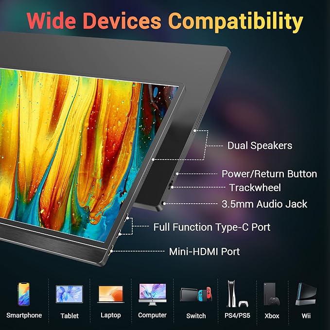 KYY Portable Monitor 15.6'' FHD 1080P USB C HDMI Gaming Monitor Ultra-Slim IPS - Image 3
