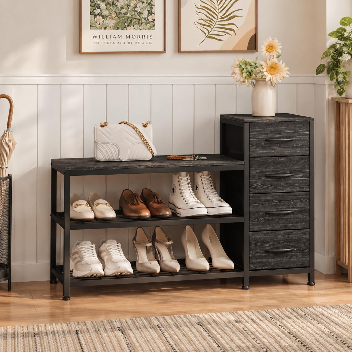 exotica industrial shoe storage bench with 4 drawers, main product view