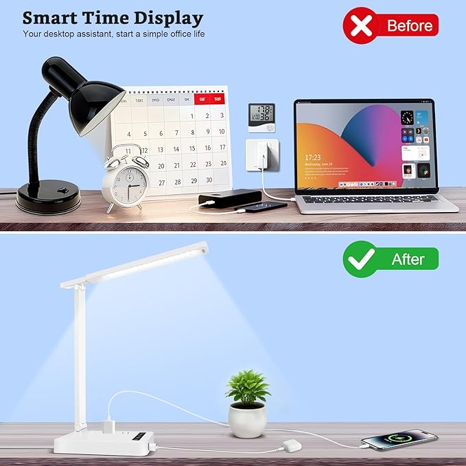 Smart Desk Lamp with 4-in-1 Charging Station, 5 Color temperatures and 5 - Image 3