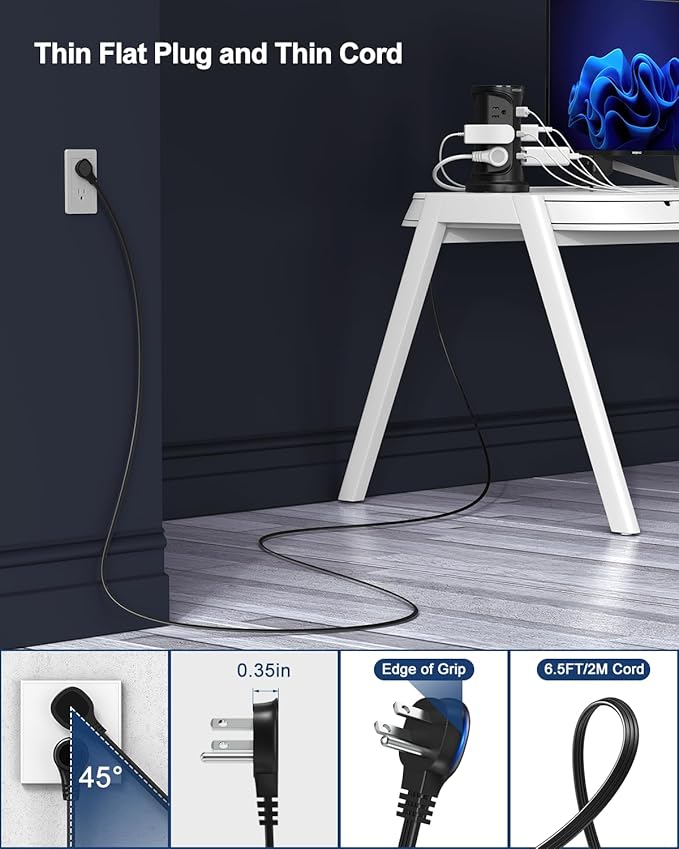 Tower Surge Protector Power Strip Flat Plug - Image 4