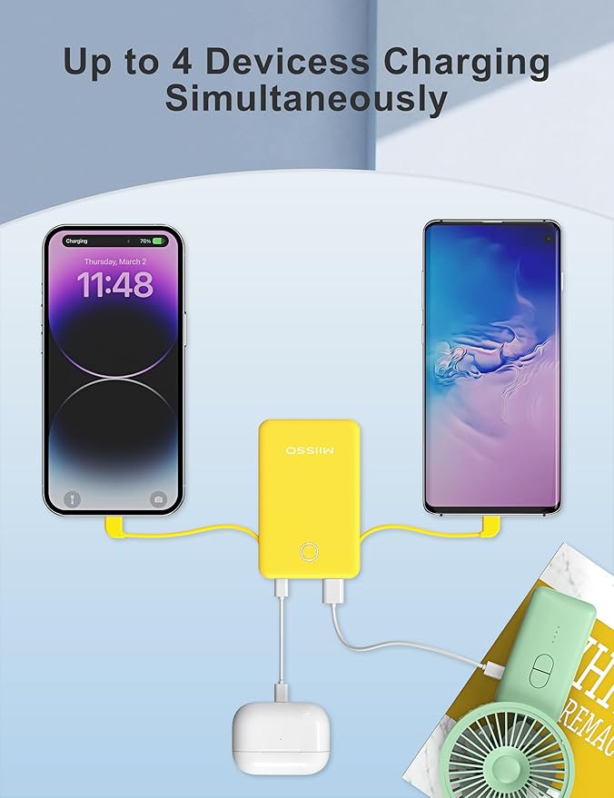 miisso 6000mah Ultra Slim Built in Cables Power Bank, Card Size Built in USB C - Image 5