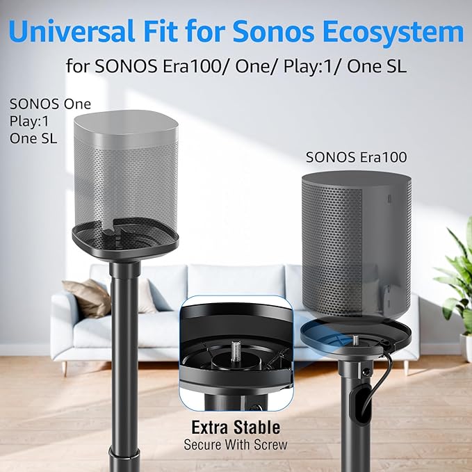 MOUNTUP Speaker Stands for Sonos Era 100, Sonos One, One SL, Height Adjustable - Image 2