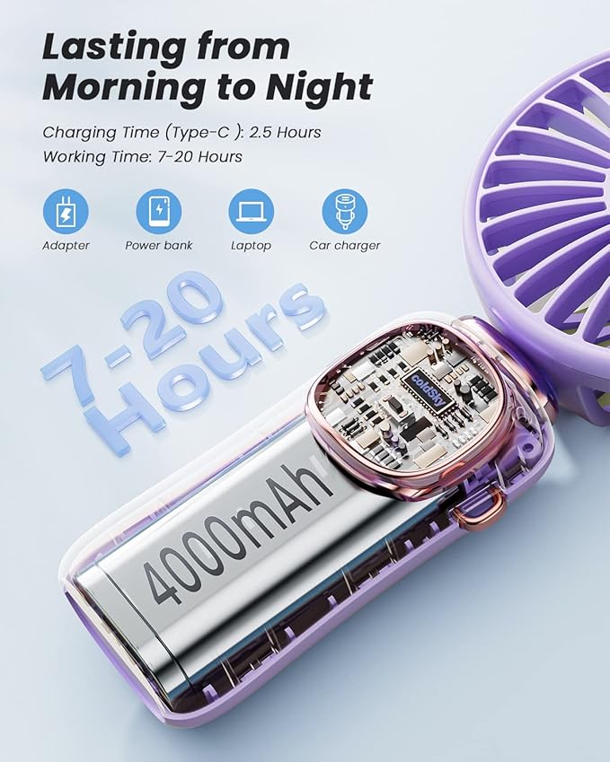 coldSky Portable Handheld Fan, 4000mAh Battery Operated 3 in 1 Multifunction - Image 3