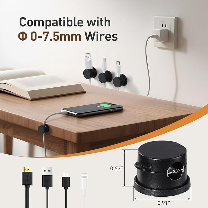 AGPTEK 8 Pack Magnetic Cable Clips, Upgraded 360° Rotatable Cord Holder Clips - Image 4