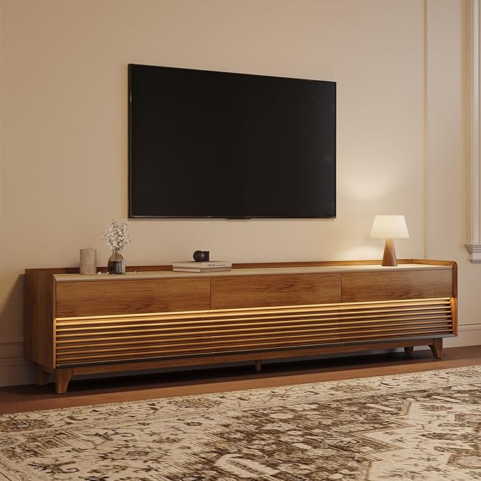 POVISON Fully-Assembled Mid Century Matte Sintered Stone TV Stand - Image 3