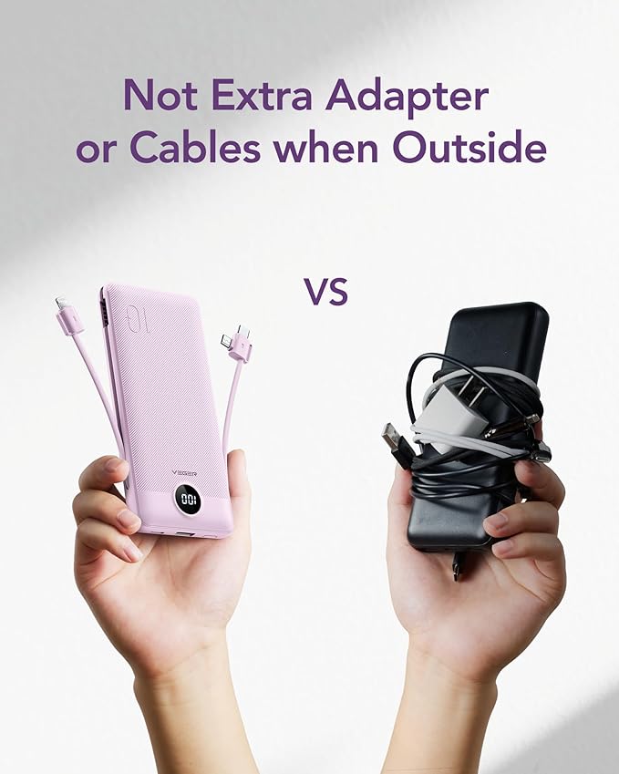 VEGER Portable Charger for iPhone Built in Cables and Wall Plug, 10000mah Slim - Image 7