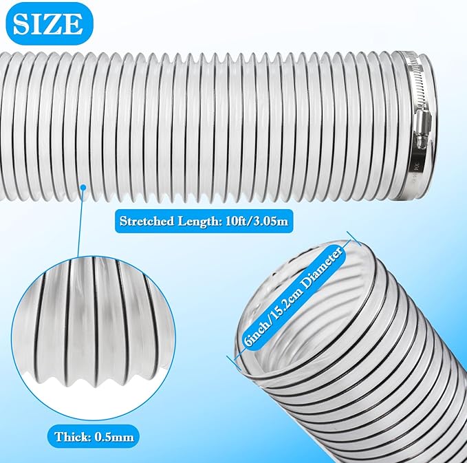 PVC Dust Collection Hose 6" x 10', Puncture Resistant 6 Inch Dust Collector Hose - Image 2