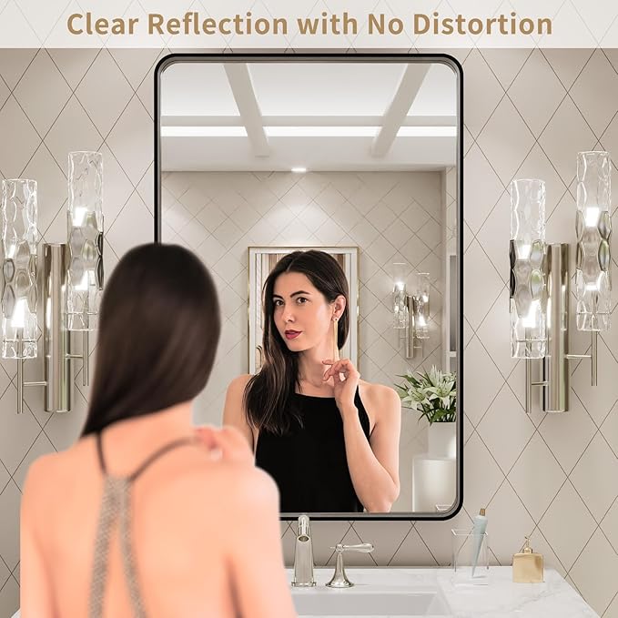 LOAAO 24X30 Inch Black Metal Framed Bathroom Mirror - Image 2