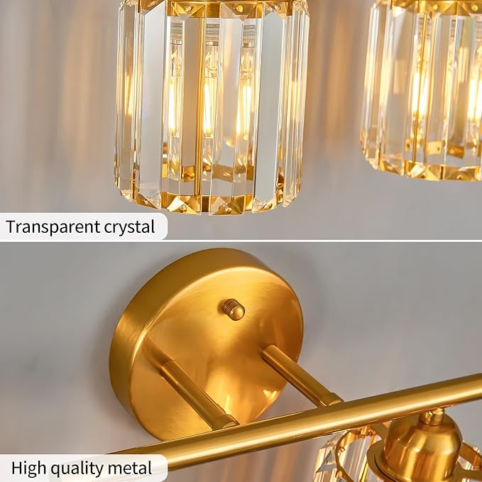 FDPBY Modern 2 Light Crystal Vanity Light, Brushed Gold Vertical Bathroom Light - Image 5