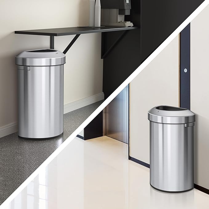 EKO Urban 21 Gallon Semi-Round Open Top Waste Bin, Stainless Steel Half Round - Image 7