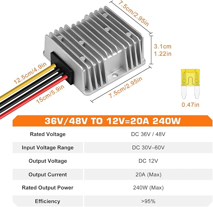 36V 48V to 12V Converter 20A 240W Waterproof DC-DC Step Down Voltage Regulator - Image 6