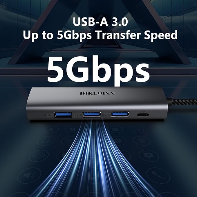 DIKEQINN 5-in-1 USB Hub with Gigabit Ethernet Ports and 3 USB 3.0 Ports - Image 5