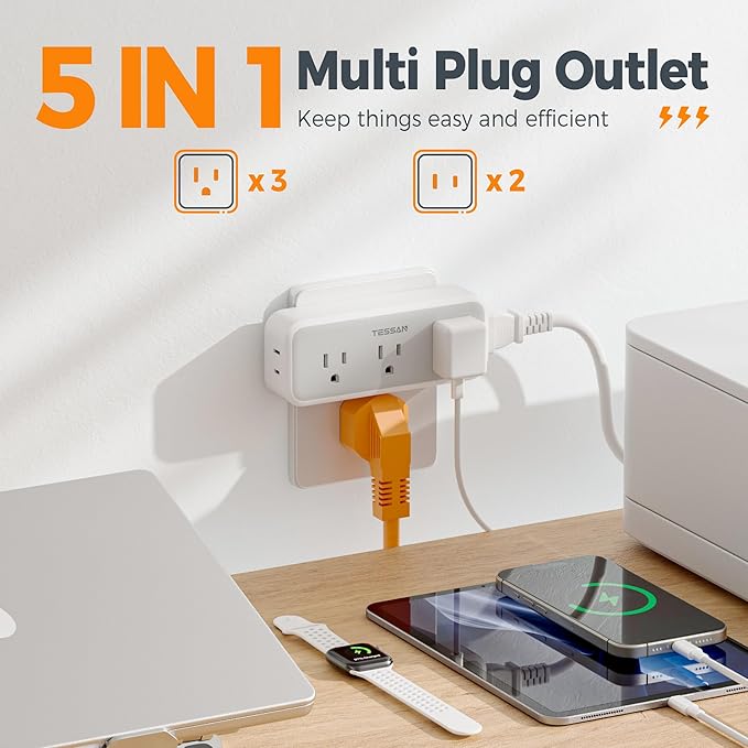 Multi Plug Outlet Splitter, TESSAN Surge Protector Wall Plug Splitter - Image 2