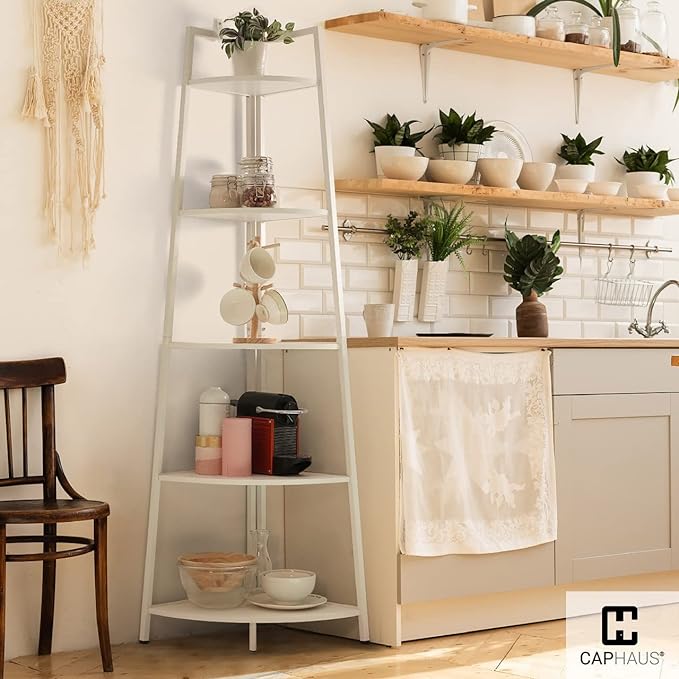 CAPHAUS Tall Corner Shelf Stand, 4-Tier Display Shelves, Ladder Corner Wood - Image 3